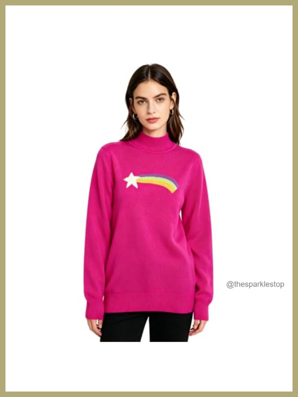 Womens Rainbow Star Pink Knitted Sweater Halloween Long Sleeve Cartoon Cosplay